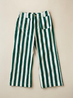 GREEN White Striped Wide Leg Crop Jeans Size 10